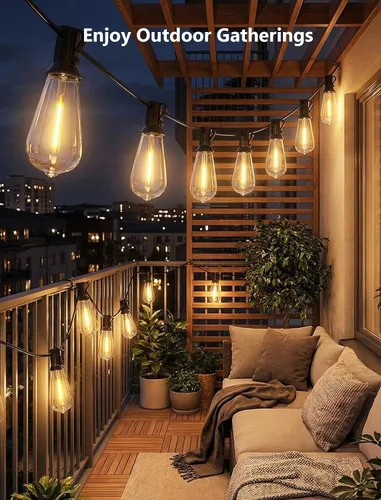Vista 6 de Guirnalda de luces para exteriores de 10 pies, 10 luces LED Edison ST40 para patio Bombillas inastillables, IP65 impermeables, regulables, 2700 K