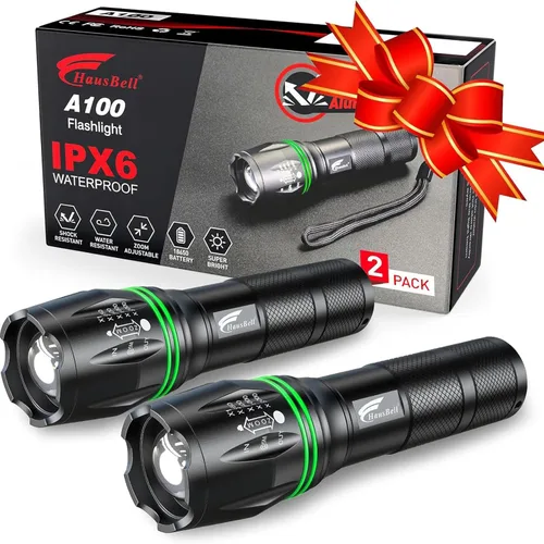 Vista 9 de HAUSBELL Linterna de 2000 lúmenes, paquete de 2 luces LED tácticas súper T8 Negro 2Pack
