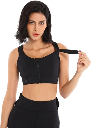 Vista 6 de Sujetador deportivo de yoga sexy con velcro y cremallera acolchada con tirantes, sujetador deportivo de alto apoyo para correr