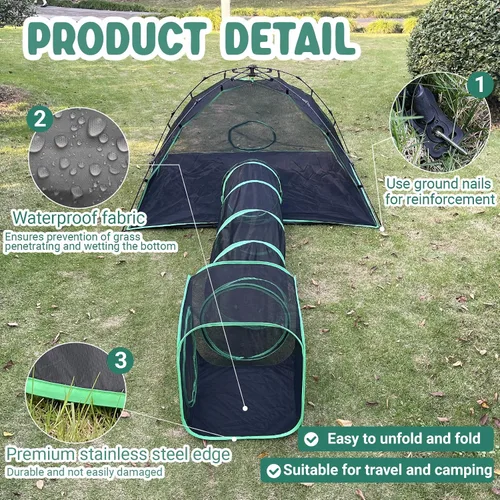 Vista 3 de Pawtenda Carpas portátiles 3 en 1 para gatos al aire libre, tiendas de campaña para gatos Catio Green para exteriores, tiendas de campaña para gatos