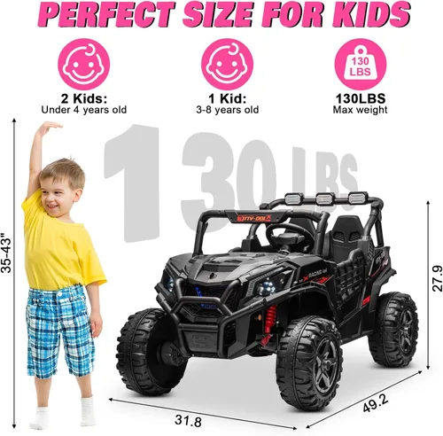 Vista 6 de Camión de 2 plazas de 24 V con 4 x 200 W, asiento espacioso de 20 pulgadas, conmutable 4WD/2WD, velocidad máxima de 5 Mph, luces arcoíris, control