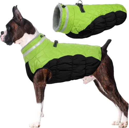 Vista 67 de Lelepet Abrigo cálido para perro, abrigo de invierno para perro, chaqueta impermeable para perros con arnés integrado reflectante de forro polar