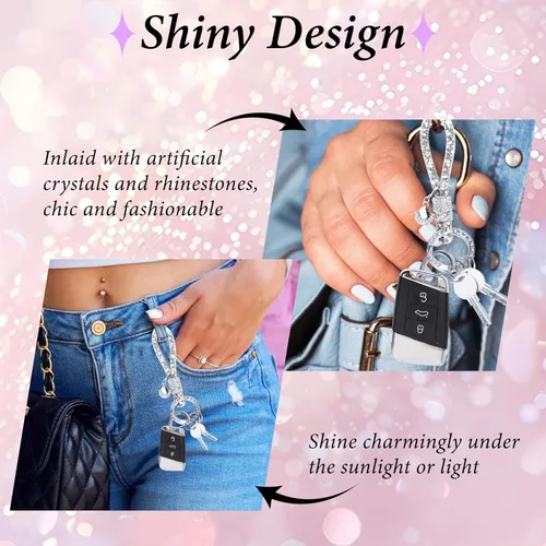 Vista 7 de Crystal Bling Car Keychain, Car Key Chain Glitter Key Ring, Rhinestone Keychain Ring Strap