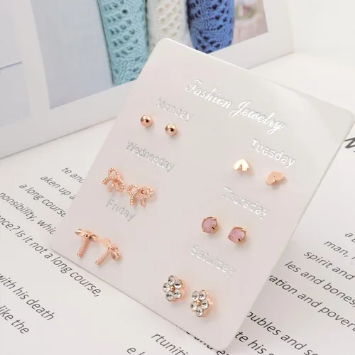 Vista 5 de Juego de 6 pares de aretes pequeños para mujer, hipoalergénicos, a la moda, múltiples aretes tipo dormilona