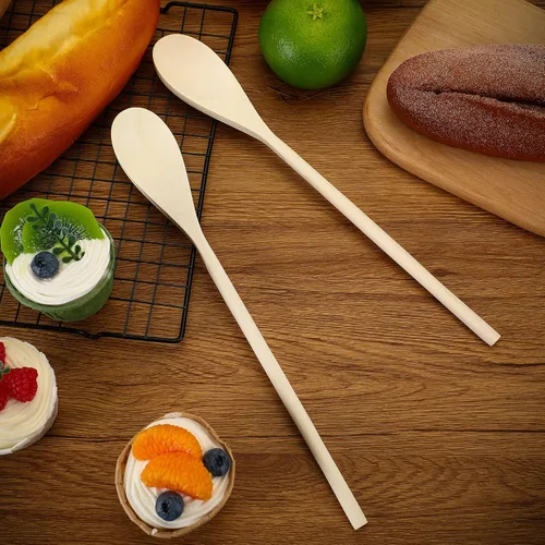 Vista 7 de Eaasty 50 cucharas de madera de 12 pulgadas para cocinar, cuchara mezcladora de madera, mango largo, utensilios de cocina ovalados para servir