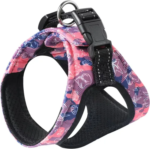 Vista 9 de Arnés de chaleco para perro, velcro ajustable sin tirones con almohadilla de esponja suave y asa reflectante, ganchos de correa de metal