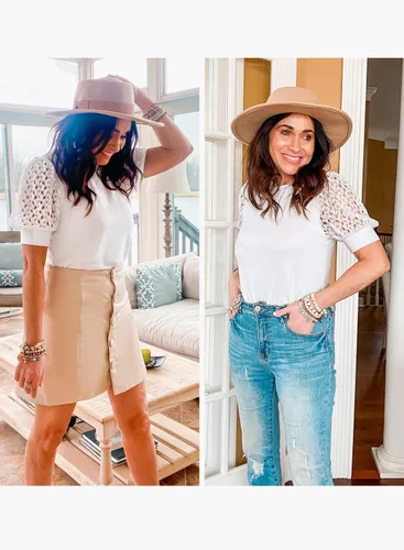 Vista 3 de DOROSE Blusas de verano sueltas con encaje y mangas abullonadas para mujer
