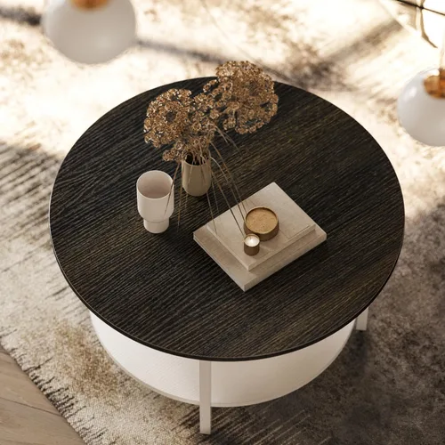 Vista 6 de FABATO Mesa de Centro Redonda con Tapa Elevable con Almacenamiento y Compartimento Oculto, 26.77'' Mesa de Centro Estilo Granja para Sala de Estar