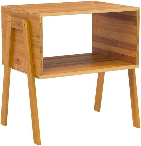 Vista 4 de Pipishell - Mesas auxiliares apilables de bambú, mesita de noche de madera para sala de estar, mesas de cabecera para almacenamiento en dormitorio