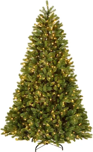 Vista 11 de National Tree (PEDD1–312–100) Douglas Árbol de navidad de tacto casi real con caída posterior y bisagras, 1000 luces claras