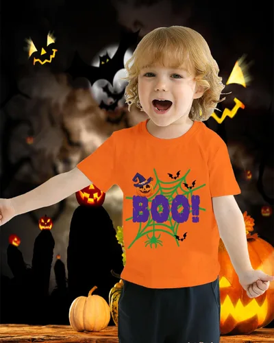 Vista 2 de CM-Kid Camiseta de manga corta de Halloween para niña pequeña Telaraña abucheo