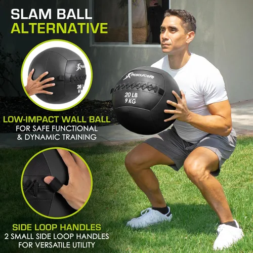 Vista 4 de ProsourceFit Bolas medicinales blandas, bolas de pared y ejercicios dinámicos de cuerpo completo, pesos codificados por colores: 6, 10, 14, 20 Lb.