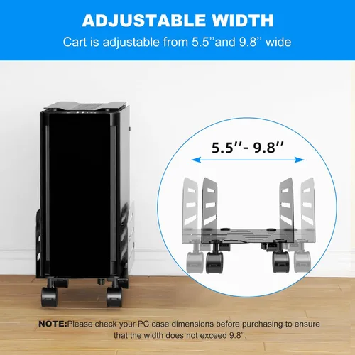 Vista 11 de suptek Soporte de torre para computadora, soporte móvil para CPU, soporte móvil de 5.5 a 9.8 pulgadas de ancho, ajustable, con ruedas giratorias
