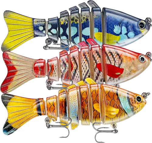 Vista 9 de Keenjorika Multi-Jointed Swimbaits, 3 Pack Slow-Sinking Segmented Fishing Lures with Rattle and Treble Hooks for Bass, Trout, Pike and Walleye