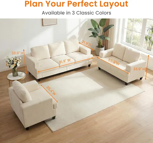 Vista 2 de ijuicy Juego de sofá seccional de chenilla de 6 asientos para juego de muebles de sala de estar, juego de sofá moderno de 3 piezas, sofá de 3