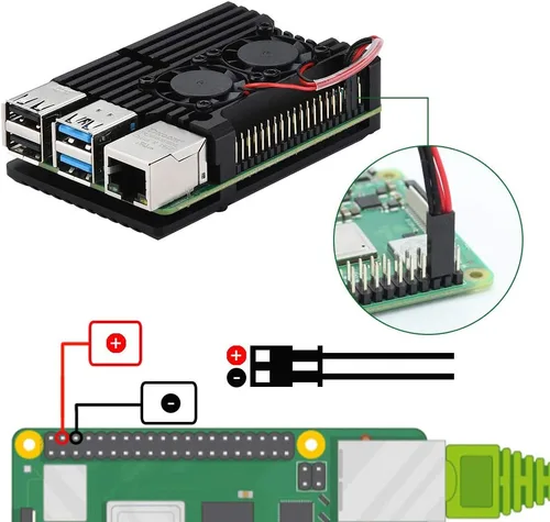 Vista 3 de Armor - Carcasa para Raspberry Pi 4, carcasa metálica con doble ventilador de aleación de aluminio, disipador térmico Pi 4