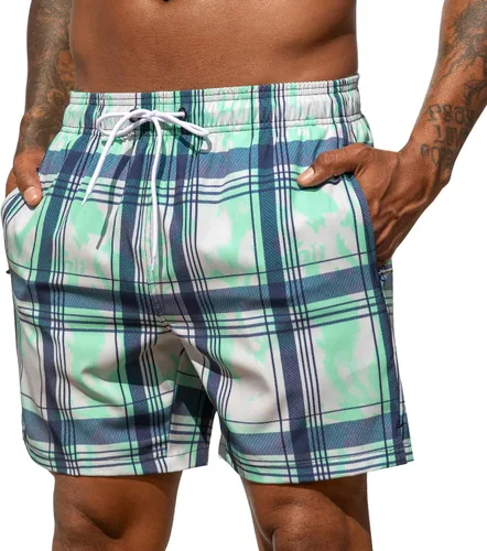 Vista 3 de SILKWORLD Traje de baño para hombre, pantalones cortos de playa de secado rápido con bolsillos Ejército Verde-ag