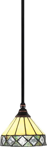 Vista 253 de Toltec Lighting Tallo Colgado Mini colgante, acabado de cobre negro, 3.5" cuadrado humo burbuja vidrio