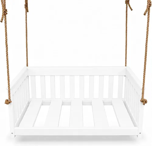 Vista 23 de Amish Made Antique Mahogany Mission Swing, Made in USA Deep Seating Mission Collection HDPE Poly Lumber Porch Swing with Rope, All-Weather Outdoor