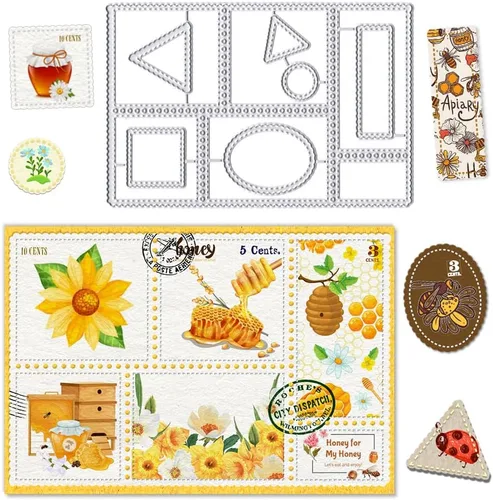 Vista 6 de Troqueles de sello postal del 4 de julio para decoración de cumpleaños de tarjetas, marco rectangular patriótico para tarjetas, diario de basura