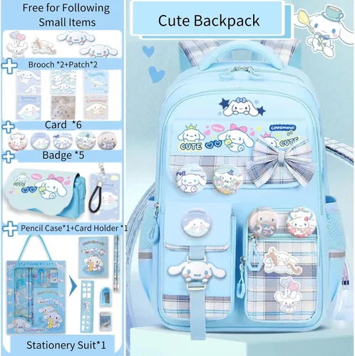 Vista 2 de Mochila Kawaii con 23 piezas de accesorios de anime de dibujos animados antirrobo estética de viaje nuevo semestre bolsa de regalos, Azul, Mediana