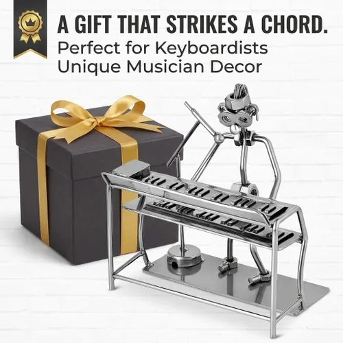Vista 5 de Broadway - Figura de cantante con teclado de regalo, figura de metal para piano Estatua de metal plateado de 6 pulgadas para músico - Decoración