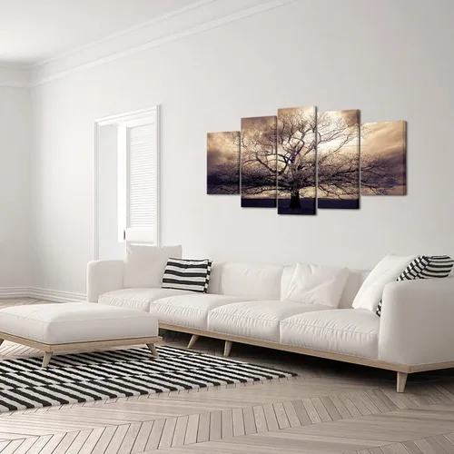 Vista 4 de sechars - 5 piezas de lienzo grande de arte para pared, árbol de la vida sepia, impresión fotográfica sobre lienzo, arte de bosque de fantasía