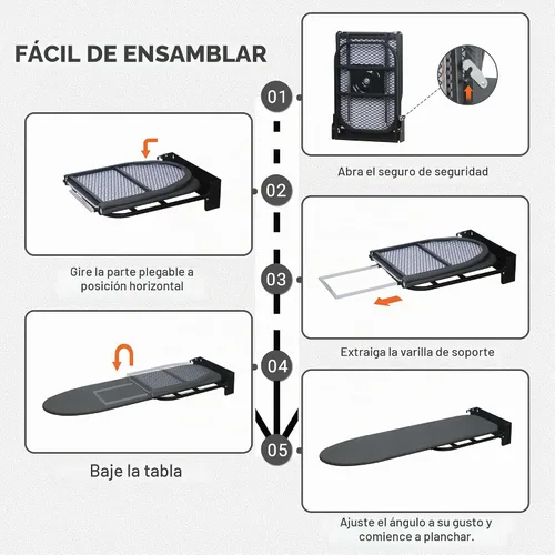 Vista 7 de Tabla de planchar para montar en la pared, compacta que ahorra espacio, tabla de hierro plegable para cuarto de lavado, 36 x 12 pulgadas, color negro