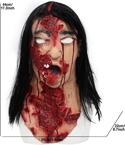 Vista 4 de Bulex Máscara de fantasma de mueca de terror de Halloween, piel de emulsión de zombi aterradora con pelo rojo