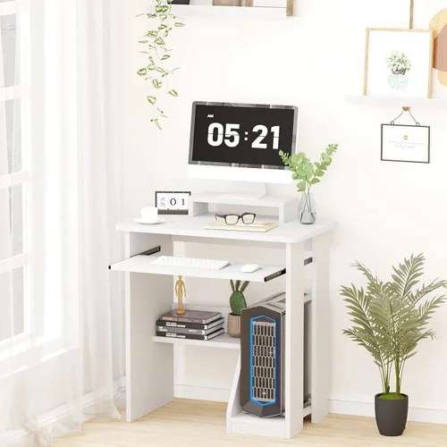 Vista 24 de Escritorio pequeño para computadora para oficina en casa, mesa de juegos compacta para computadora de escritorio y portátil, con cajón
