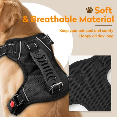 Vista 2 de Arnés para perro sin tirón con 2 clips de correa, chaleco reflectante ajustable y acolchado con asa, chaleco Oxford transpirable sin