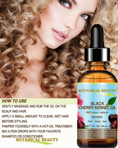 Vista 4 de Aceite de grano de cereza negra. Aceite portador prensado en frío 100% puro y natural refinado sin diluir para cara, piel, cuerpo, pies, cabello
