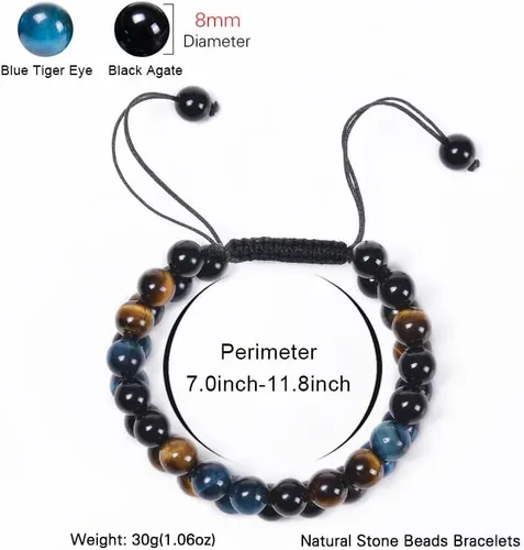 Vista 2 de Triple Crystal Protection Bracelet Handmade Black Obsidian Blue Tiger Eye and Hematite Stone Natural Crystal Healing Jewelry for Men Women