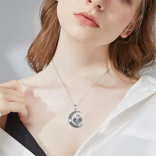 Vista 6 de CVRAVO DragonFairy Necklace 925 Sterling Silver Moonstone Crescent Moon Necklace Birthday Gifts for Women Girls