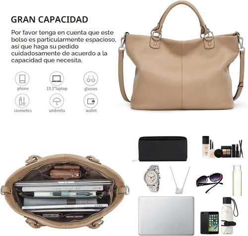 Vista 4 de Bolso Kattee para mujer de cuero suave, bolso cruzado superior y bolsos de mano Albaricoque