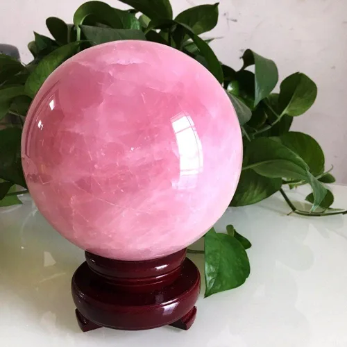 Vista 4 de Esfera de bola curativa de cristal mágico de cuarzo rosa natural de 3.54 pulgadas + base (3.54 pulgadas)