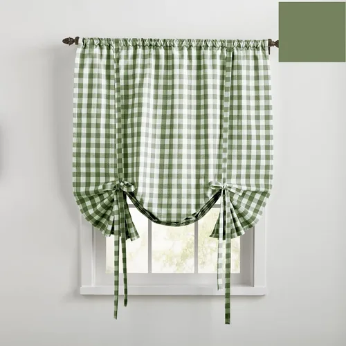Vista 9 de BrylaneHome Buffalo Check - Persiana para ventana, color blanco y negro