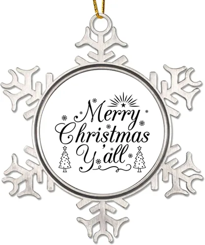 Vista 7 de Merry Christmas Y'all Ornament for Christmas Tree Decor Funny Christmas Quotes Novelty Metal Snowflake Christmas Ornaments Gift New Year Seasonal