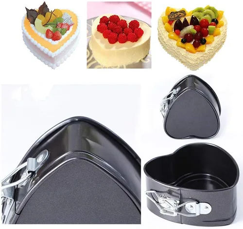 Vista 6 de Molde desmontable antiadherente con forma de corazón de 4 pulgadas para tartas de queso, moldes para hornear con parte inferior lisa extraíble