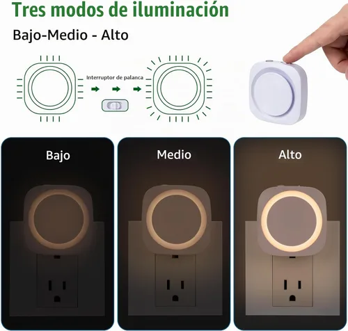 Vista 2 de Luces nocturnas LED enchufables a la pared, luz nocturna suave indirecta regulable con sensor de polvo a amanecer, luz nocturna cálida para Blanco