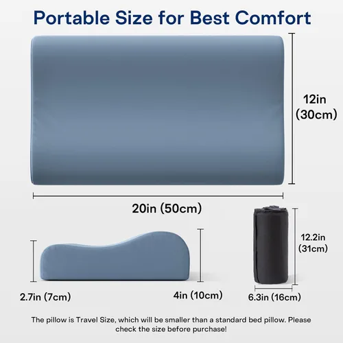 Vista 9 de Almohadas de camping para dormir, almohada de viaje de espuma viscoelástica de 2 alturas, almohada de viaje pequeña para camping, senderismo