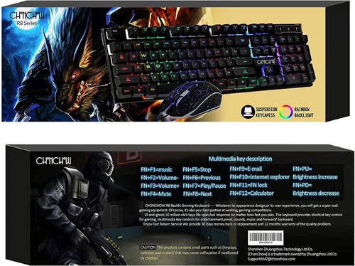 Vista 8 de Combo de teclado y mouse RGB para juegos, retroiluminación LED, 104 teclas, teclas programables multimedia, para PC, portátil, PS4, Xbox, color negro