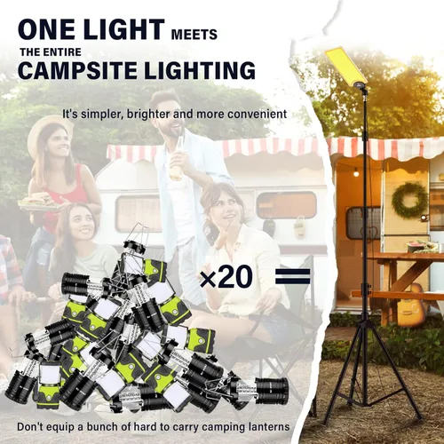 Vista 6 de CONPEX Luces LED telescópicas para acampar de 18000 lúmenes, trípode, control remoto, luz telescópica al aire libre con soporte