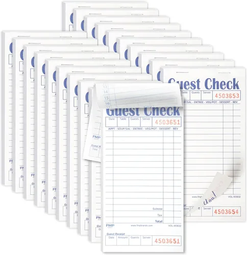 Vista 21 de FMP Brands Libros de Comprobantes de Huéspedes para Meseros, Papel de Blocs de Notas para Meseros, Total 250 Hojas (5 Blocs), Azul con Recibo