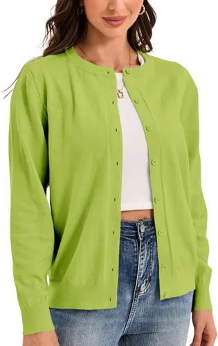 Vista 12 de Sudaderas con botones para mujer, clásicas, de manga larga, cuello redondo, suaves, para otoño (Talla S-2XL)