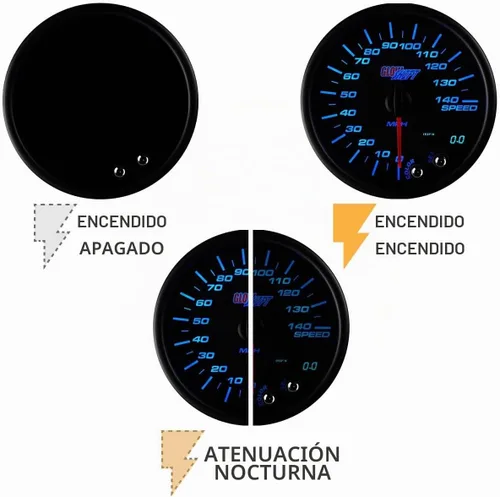 Vista 4 de Glowshift Tinted 7 Color 3 3/4 en Dash Velocímetro Gauge