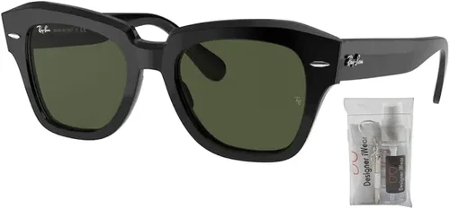 Vista 2 de Ray-Ban State Street RB2186 - Lentes de sol cuadrados para hombre y mujer + paquete con kit de gafas de diseñador iWear