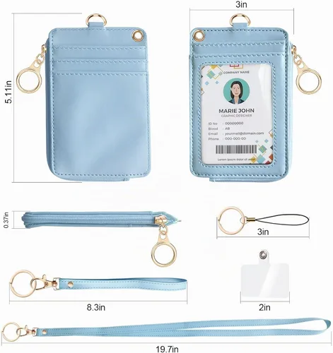 Vista 5 de bolimoss Portatarjetas de identificación 2 en 1 y cartera con cordón para mujer, soporte vertical de cuero para tarjetas de identificación