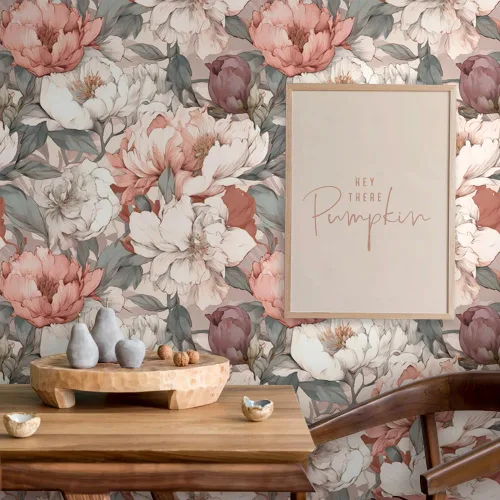 Vista 5 de Papel Tapiz Floral Vintage de Peonías Rosa Soñador/Blanco Despegar y Pegar Papel de Contacto Fácil de Despegar Papel Adhesivo Adherible para Pared