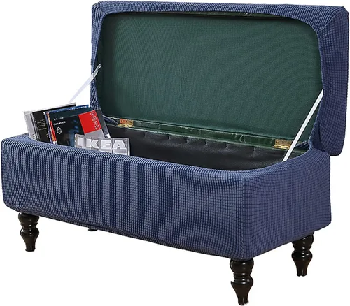 Vista 5 de Fundas otomanas rectangulares, fundas elásticas para reposapiés, funda de banco de almacenamiento, protector de muebles para reposapiés para sala